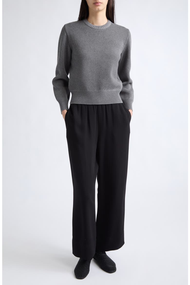 Crop Wool & Cotton Crewneck Sweater, Main, color, GREY MELANGE