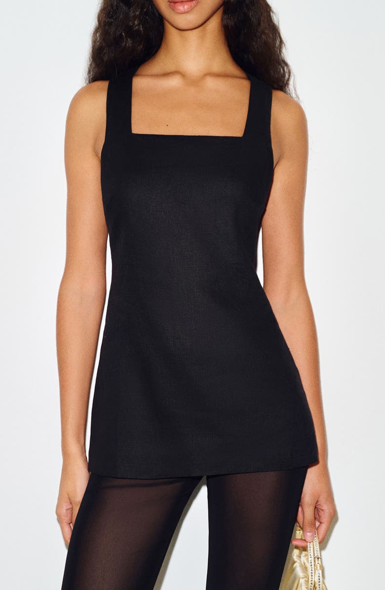 Reformation Kalita Cross Back Linen Top, Main, color, Black