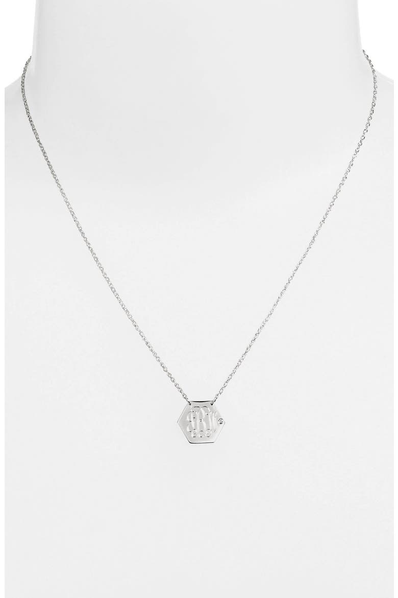 Diamond & Personalized Monogram Pendant Necklace, Alternate, color, SILVER