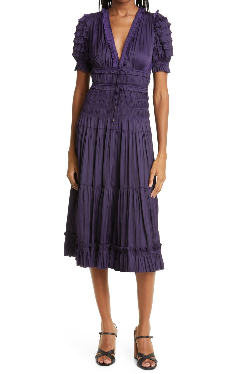 Ulla Johnson Carine Ruffle Shirred Dress, Main, color, 