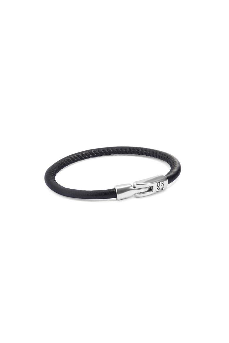 Black Leather Clasp Bracelet, Alternate, color, Silver