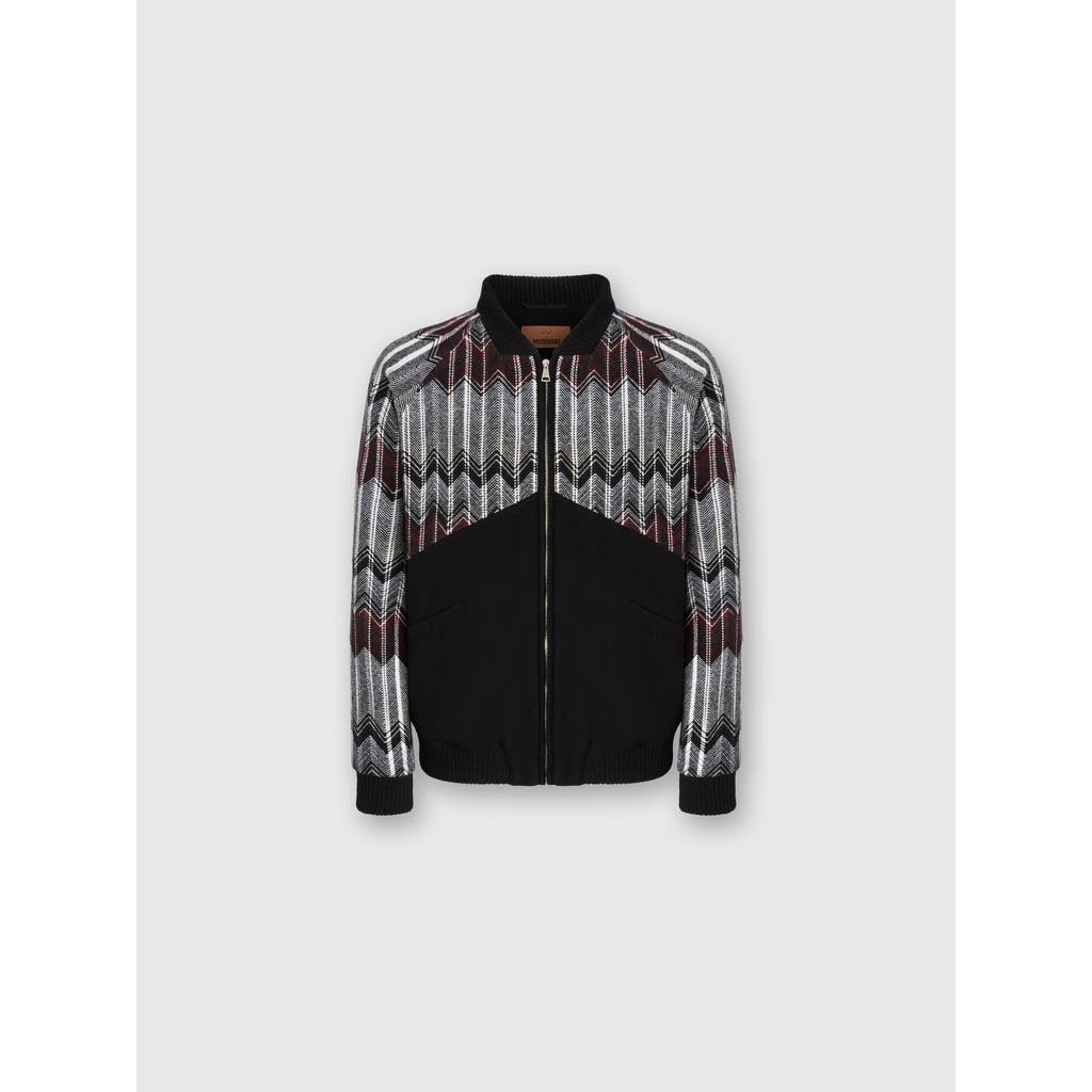Missoni Bomber With Zigzag Insert In Wool Blend In Black