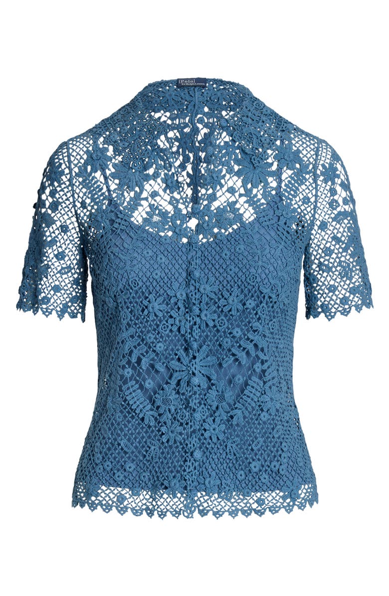 Polo Ralph Lauren Floral Lace Short Sleeve Button-Up Shirt, Alternate, color,