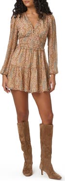 PAIGE Florentine Print Long Sleeve Silk Blend Minidress