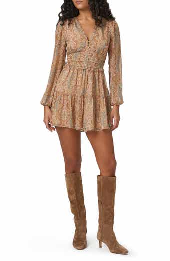 PAIGE Florentine Print Long Sleeve Silk Blend Minidress
