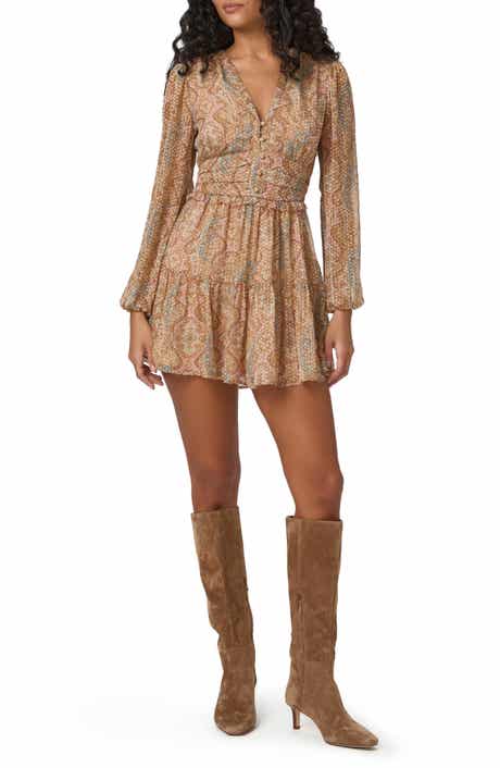 PAIGE Florentine Print Long Sleeve Silk Blend Minidress