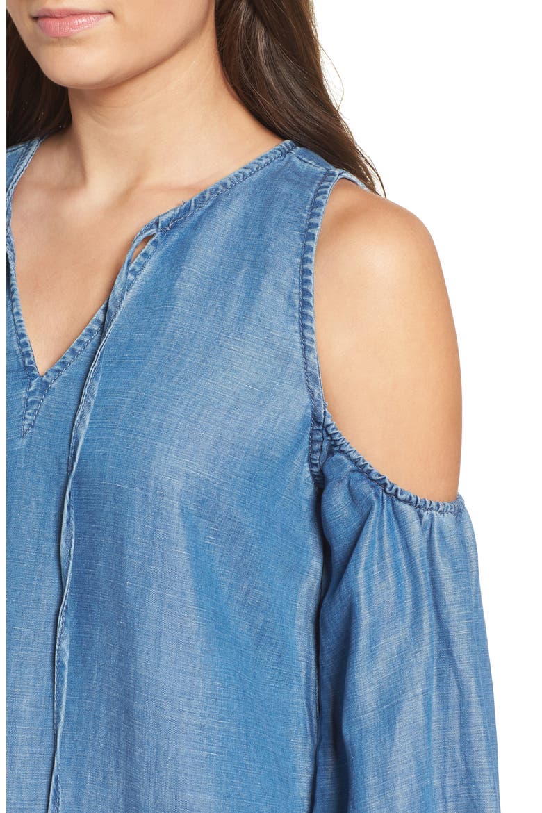 Chambray Cold Shoulder Dress, Alternate, color, FLUFF PIECE