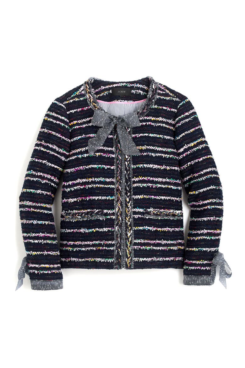 Tie Detail Tweed Lady Jacket, Alternate, color, NAVY MULTI