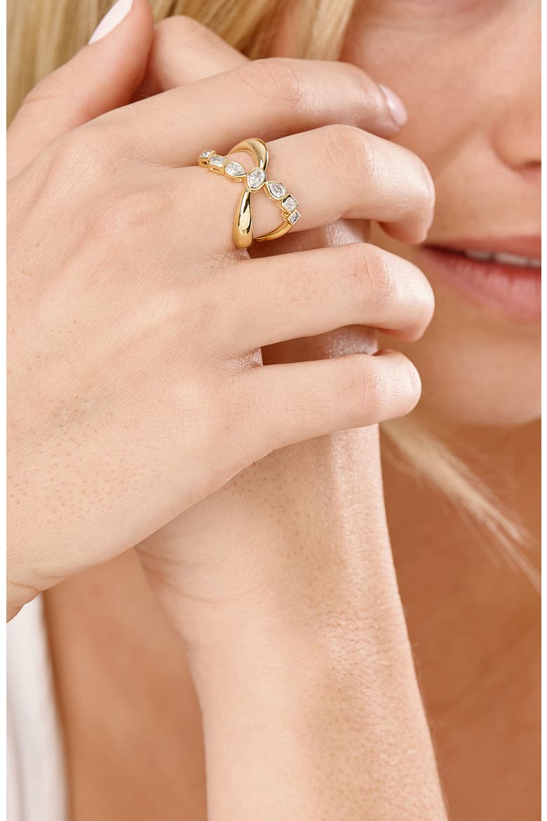 18K Gold Maya Natural Diamond Crossover Statement Ring, Alternate, color, 18K YELLOW GOLD/ DIAMOND