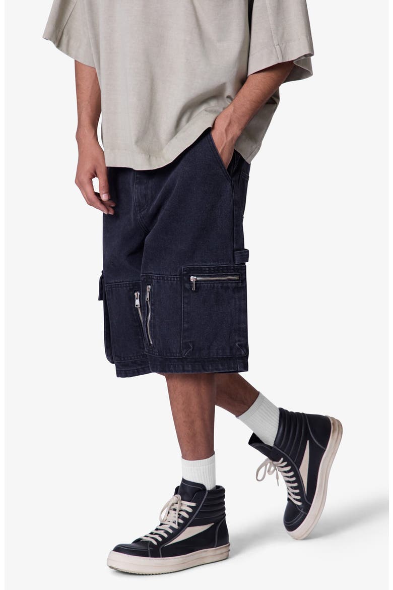 Baggy Zipper Denim Cargo Shorts, Alternate, color, BLACK
