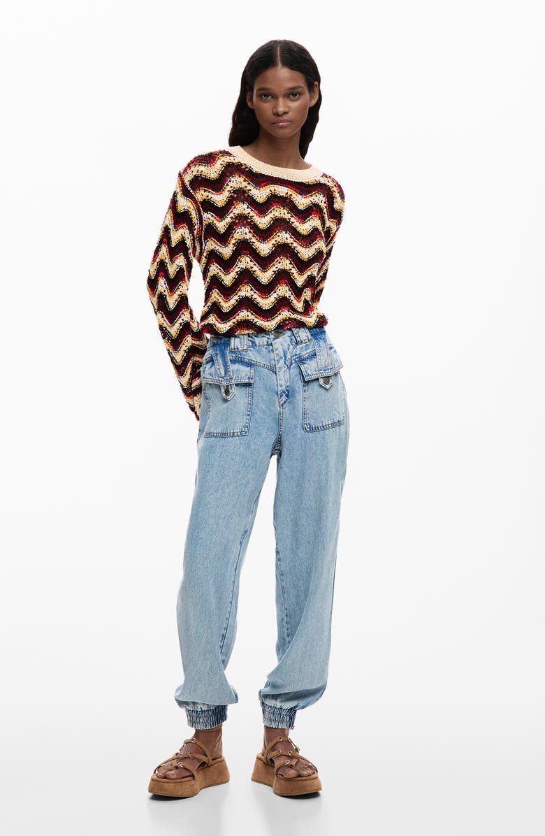 Desigual Ankle Cuff Straight Leg Jeans, Alternate, color, Light Blue