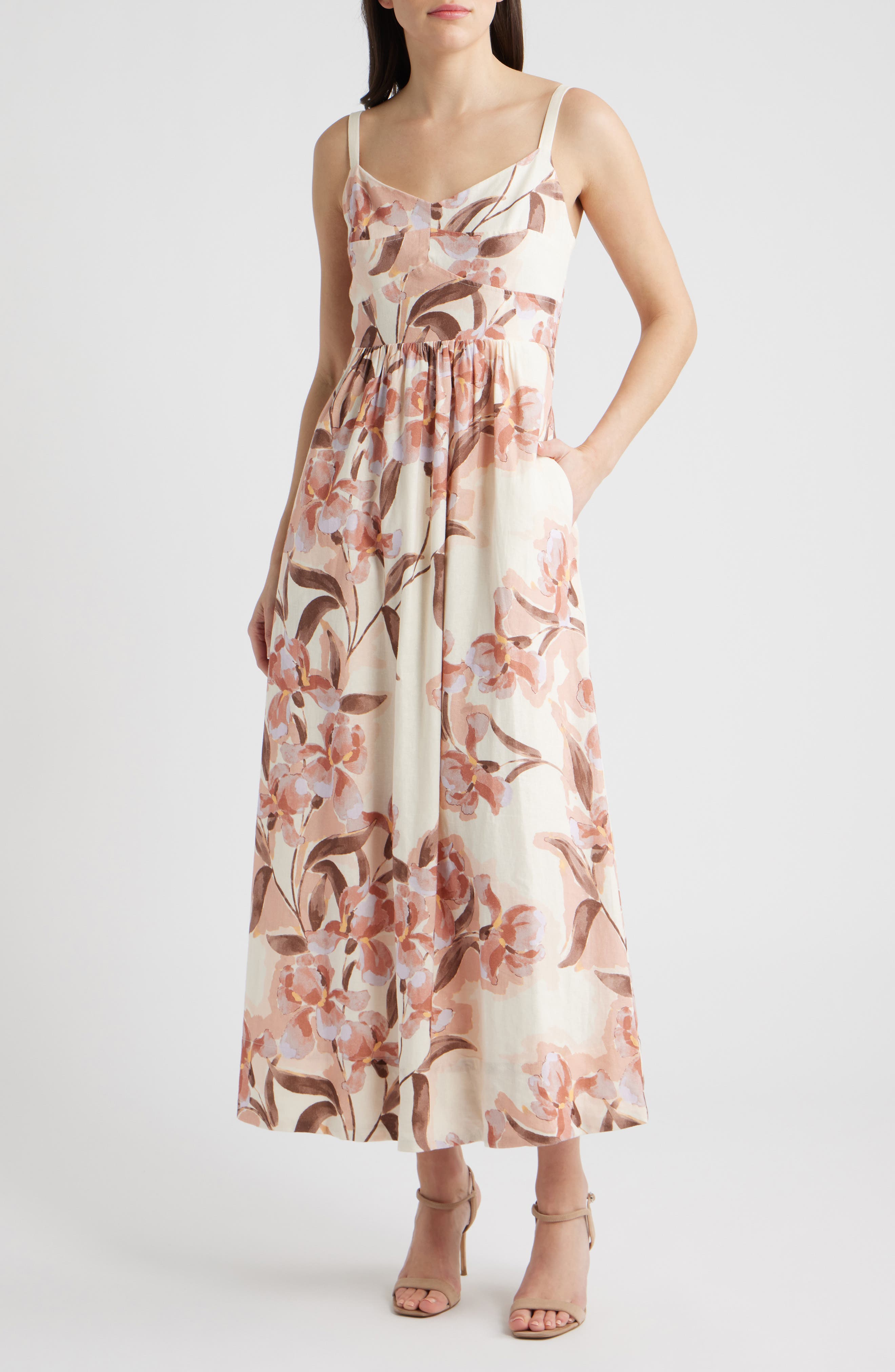 Seamed Linen Blend Midi Sundress