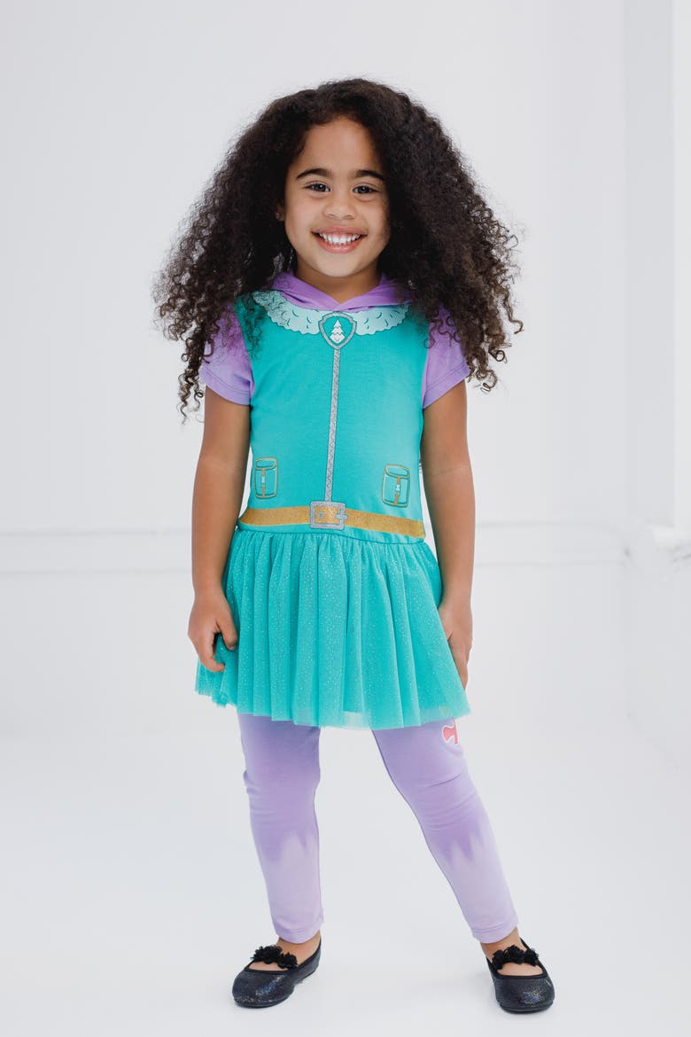 Hooded Tutu T-Shirt and Leggings Set, Alternate, color, Everest Teal Pink