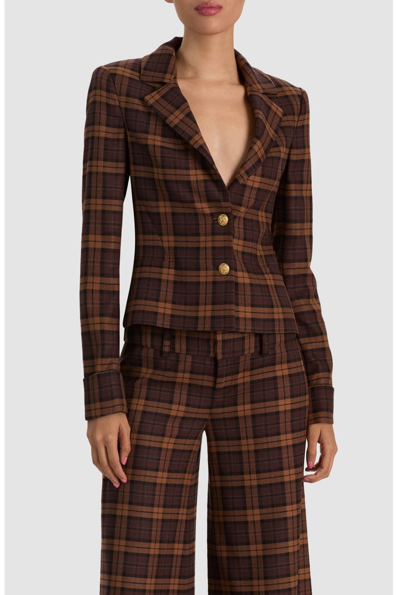 Macey Shrunken Plaid Blazer, Alternate, color, DARK CHOCOLATE/ CAMEL