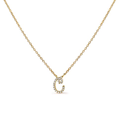 10K Gold Diamond Accent  A-Z Initial Script Style Pendant Necklace