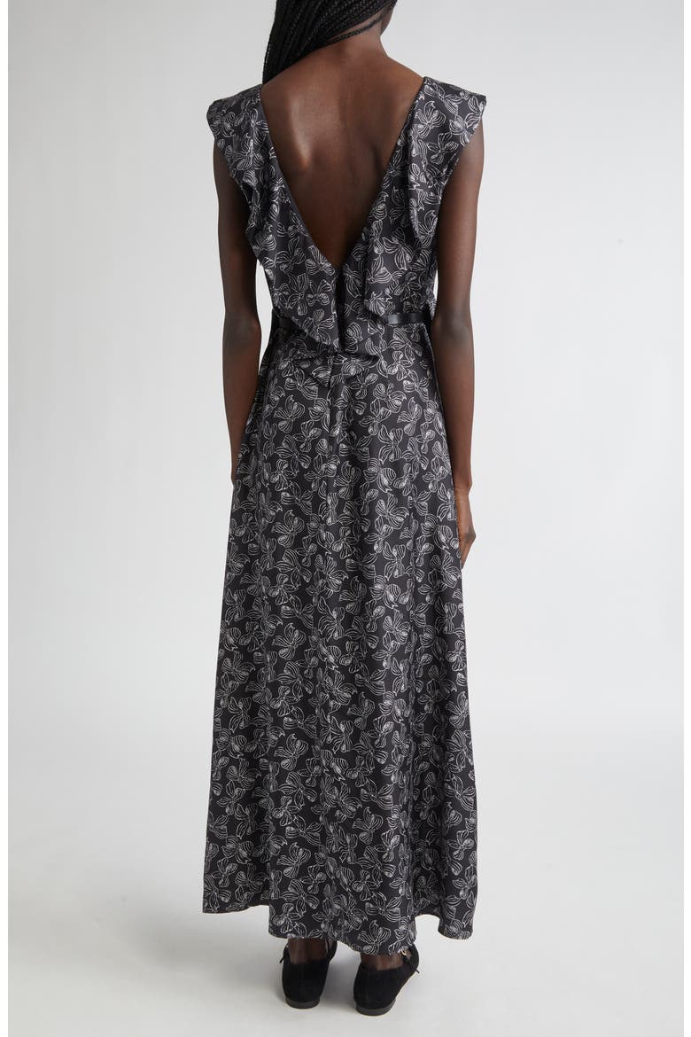 Calesse Bow Print Silk Twill Midi Dress, Alternate, color, BLACK/ WHITE