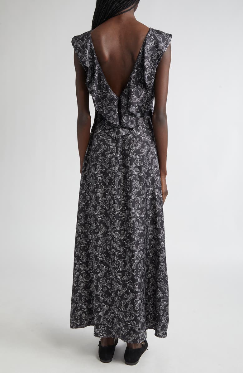Max Mara Calesse Bow Print Silk Twill Midi Dress, Alternate, color, Black/ White