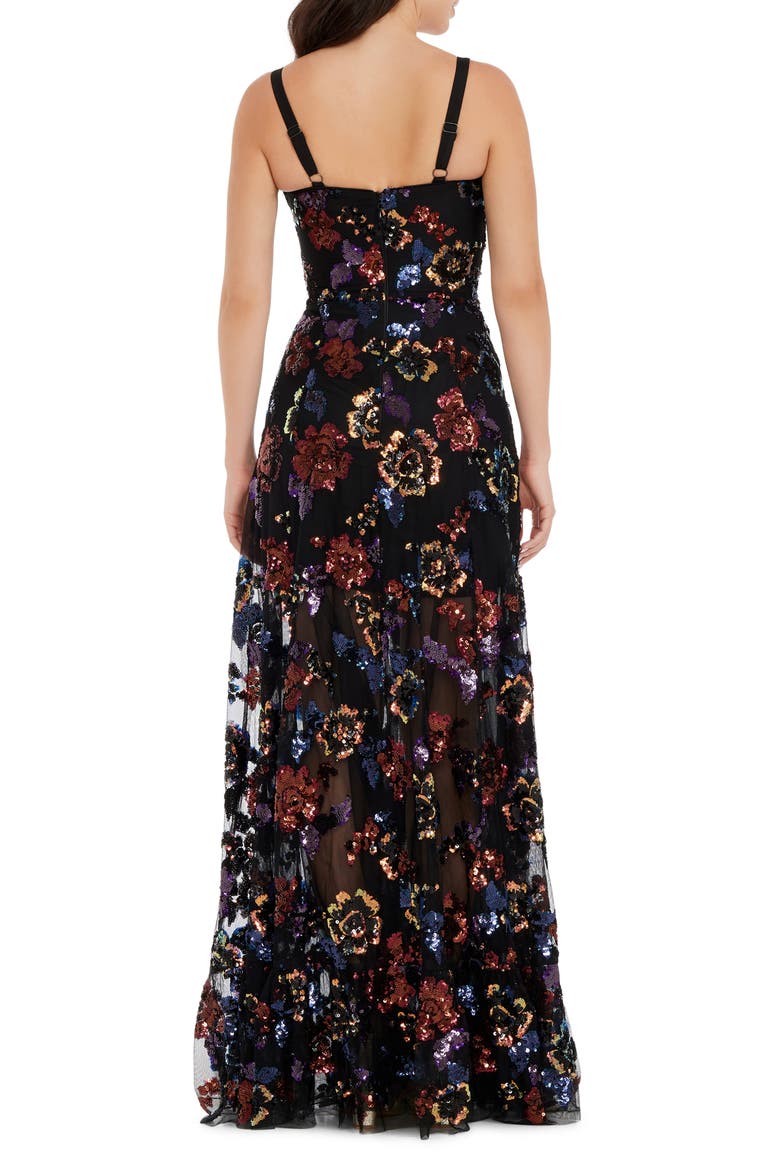Anabel Sequin Floral Gown, Alternate, color, BLACK MULTI