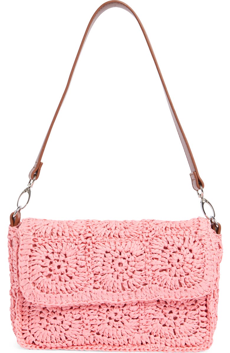 Collection XIIX Crochet Squares Raffia Shoulder Bag, Main, color, Peach