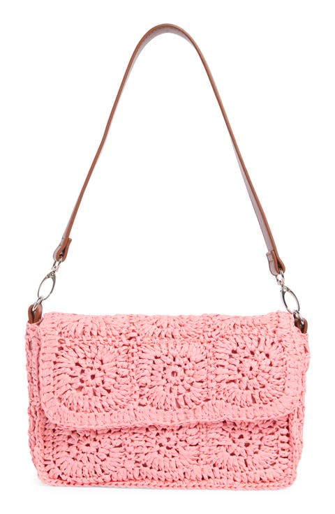 Crochet Squares Raffia Shoulder Bag