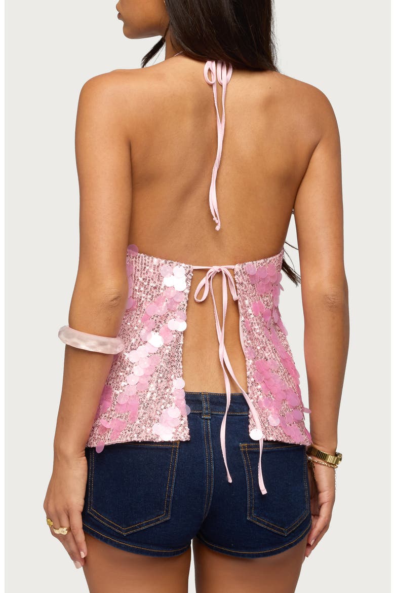 Ellorie Sequin Open Back Halter Top, Alternate, color, PINK