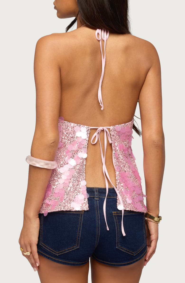 EDIKTED Ellorie Sequin Open Back Halter Top, Alternate, color, 