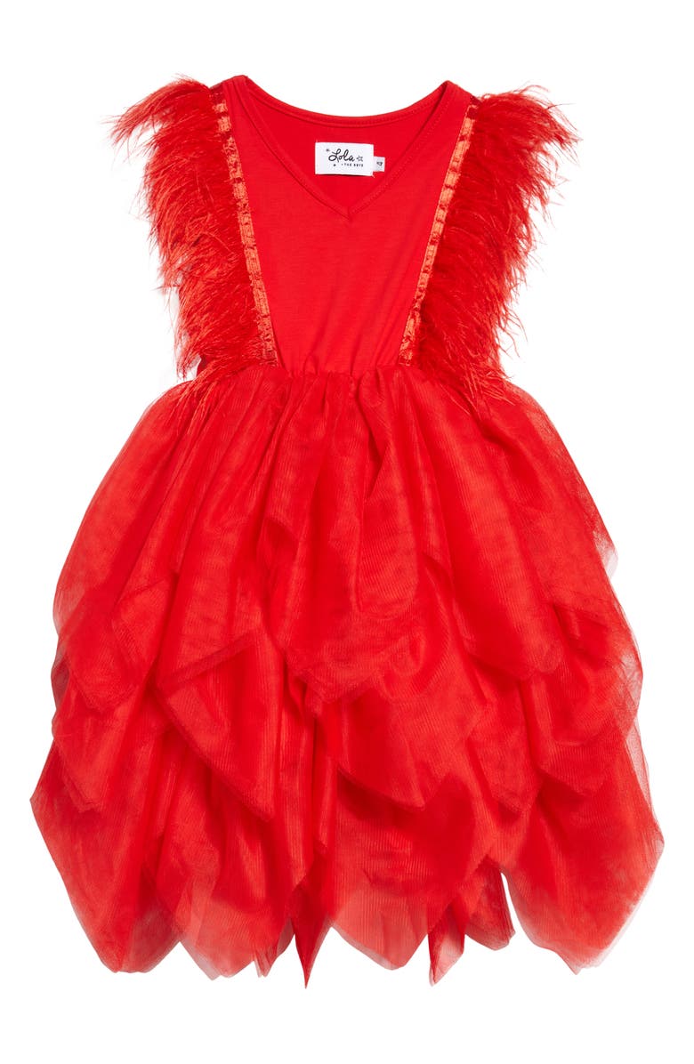 Lola + The Boys Kids' Gigi Faux Feather Dress, Main, color, 