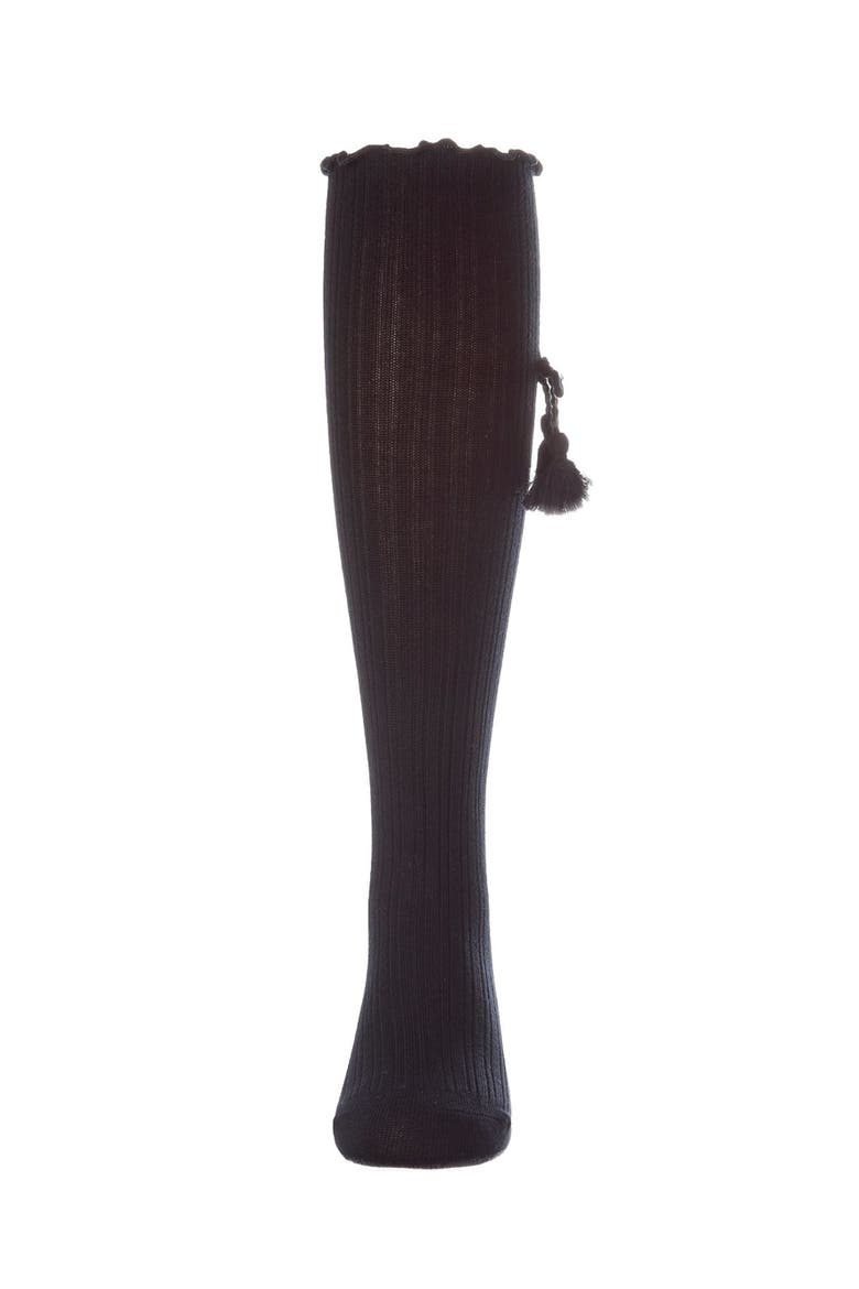 Tassle-Bow-Trimmed Lettuce Edge Knee High Sock, Alternate, color, Navy