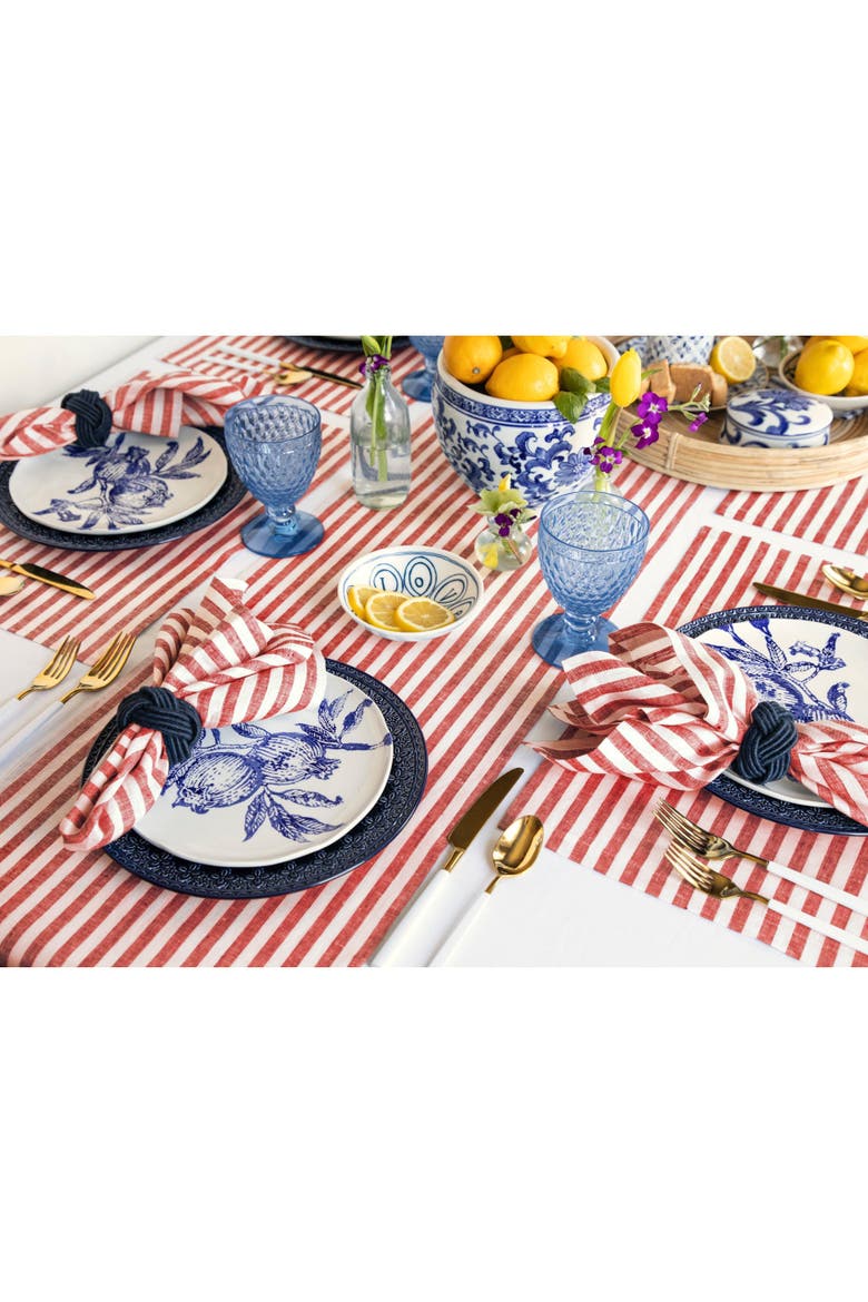 Linen Table Runner - Amalfi Stripe, Alternate, color, Red and White