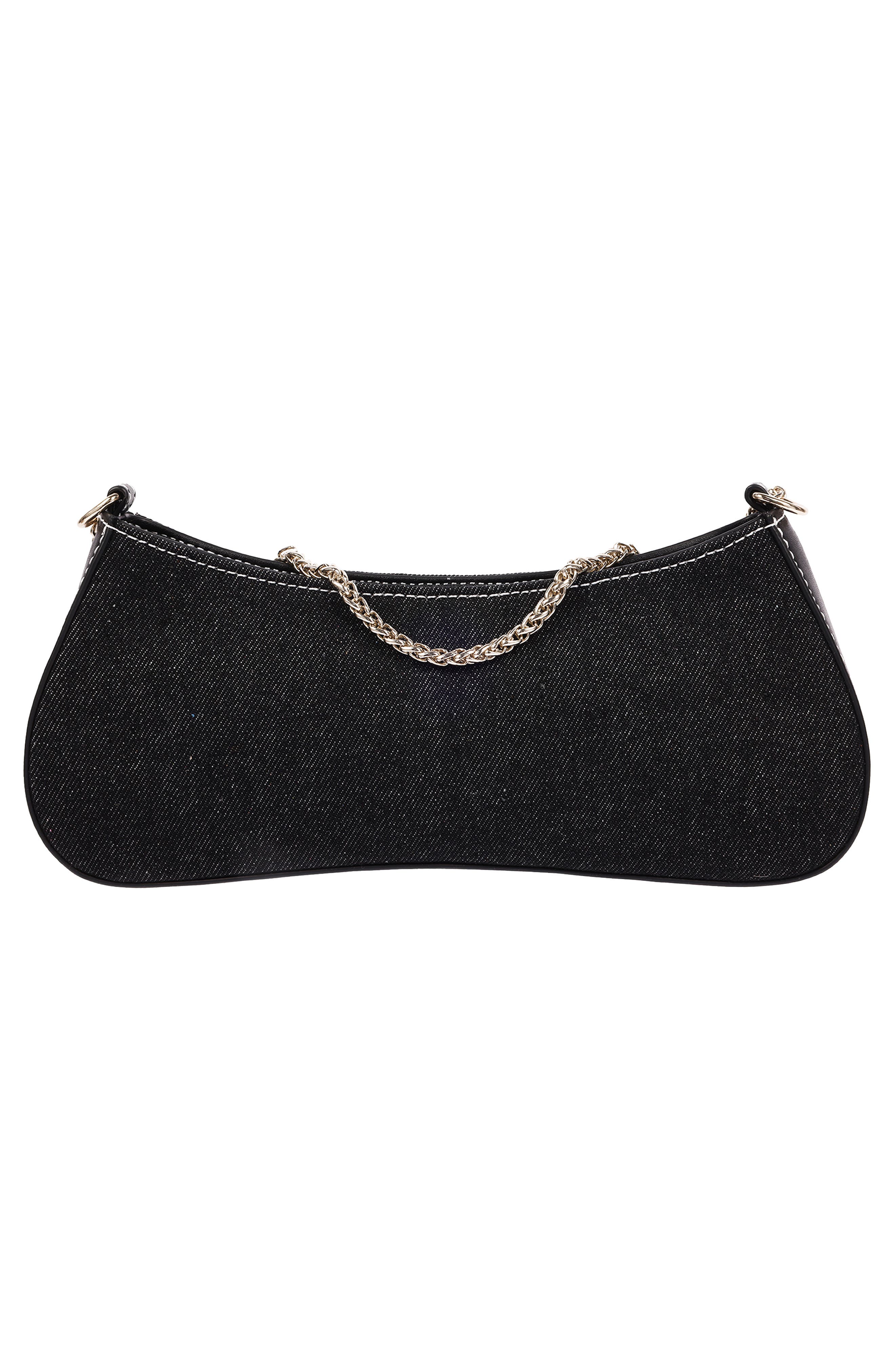Zip Top Denim Shoulder Bag, Alternate, color, BLACK