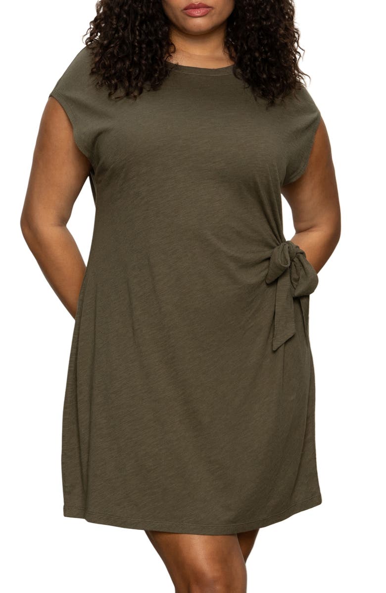 Sanctuary Side Tie Organic Cotton Blend T-Shirt Dress, Alternate, color, Kalamata