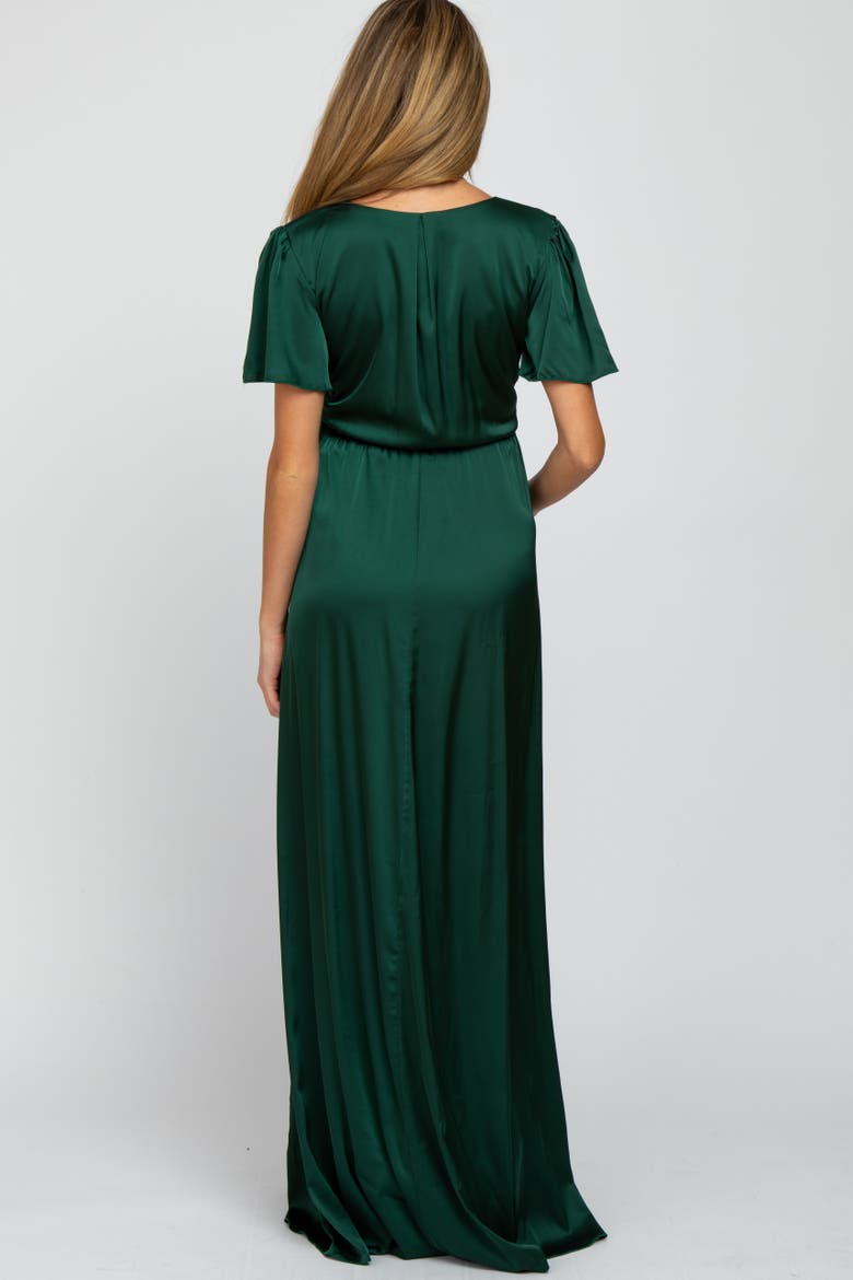 Side Slit Satin Maxi Dress, Alternate, color, Forest Green