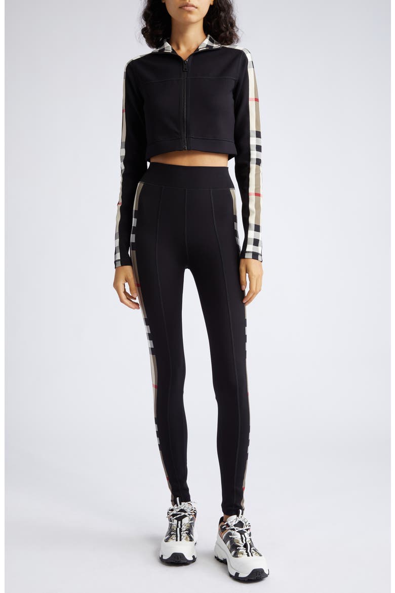 Cynthia Crop Check Panel Front Zip Top, Alternate, color, BLACK