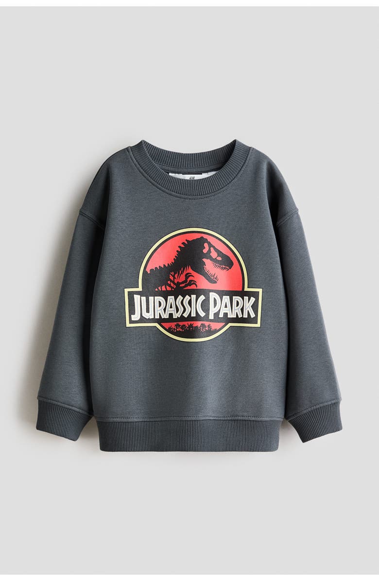 H&M Printed Sweatshirt, Main, color, Dark Gray/Jurassic World
