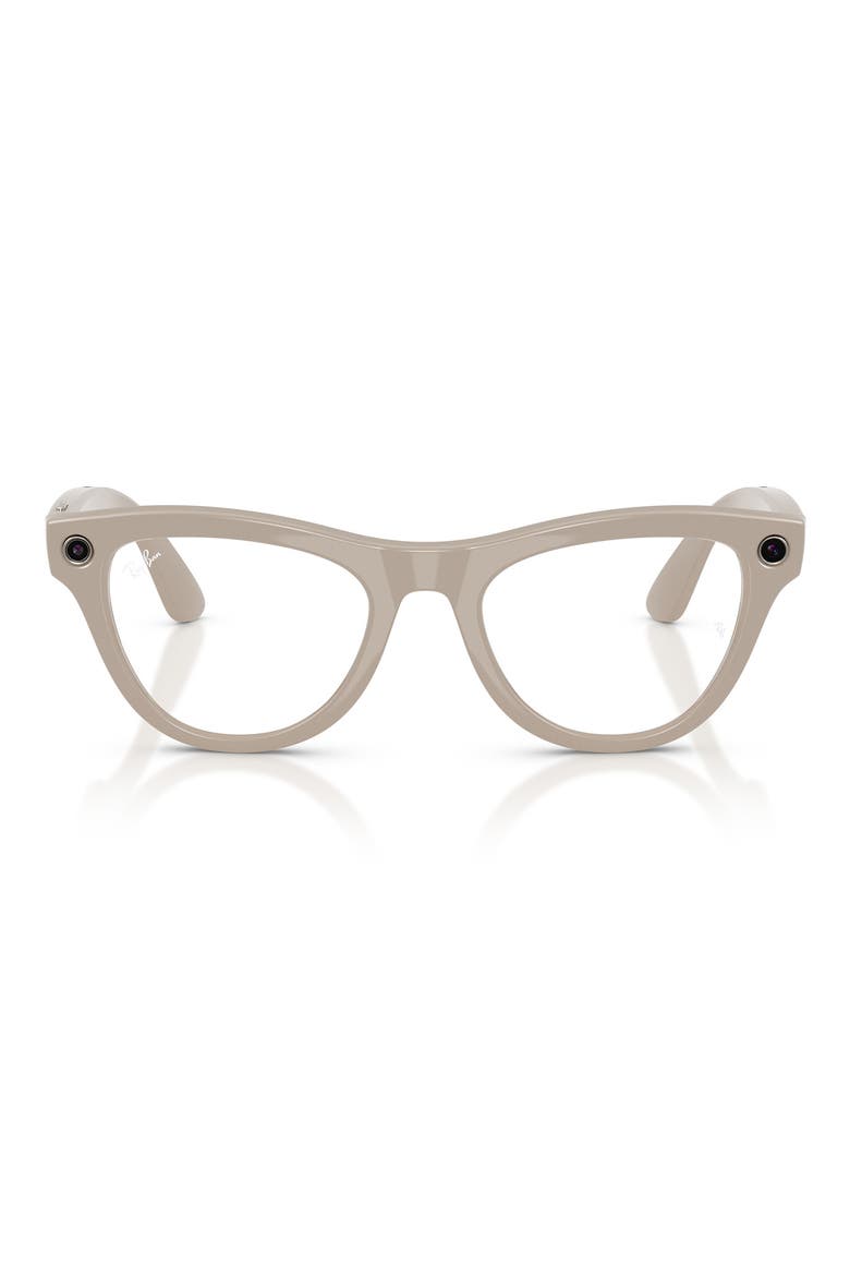 Meta Skyler Gen 2 52mm Cat Eye AI Sunglasses, Main, color, SHINY CHALKY GREY / TRANSITIONS SAPPHIRE