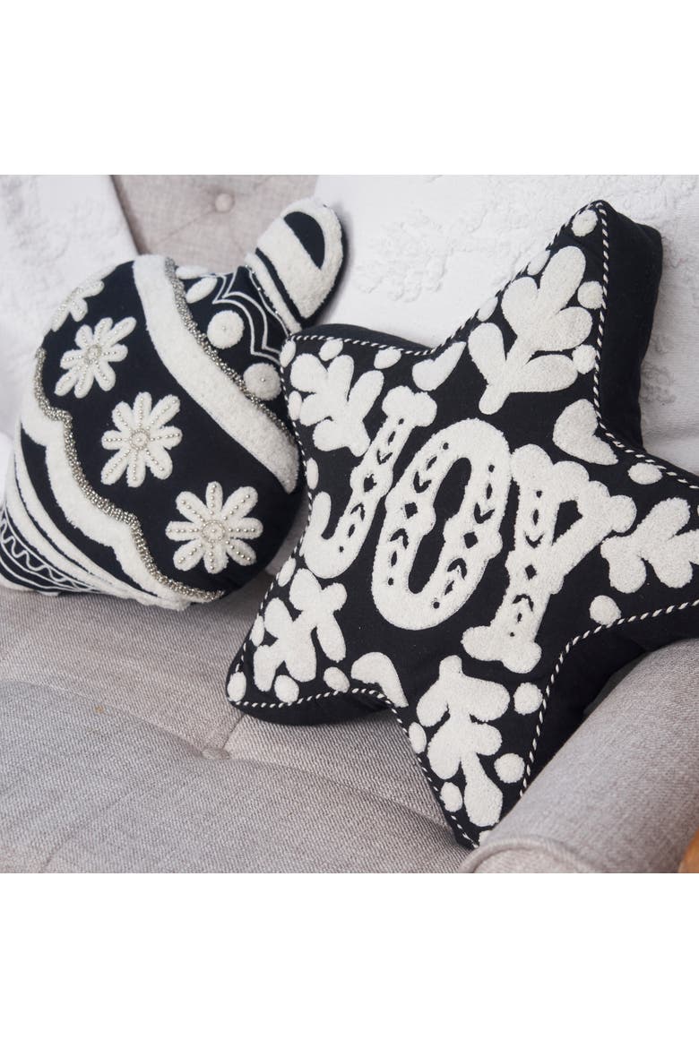 Scarlett Snowflake Shaped Throw Pillow, Alternate, color, Black