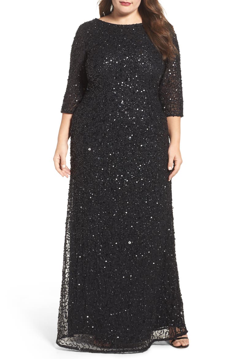 Embellished Scoop Back Gown, Main, color, BLACK