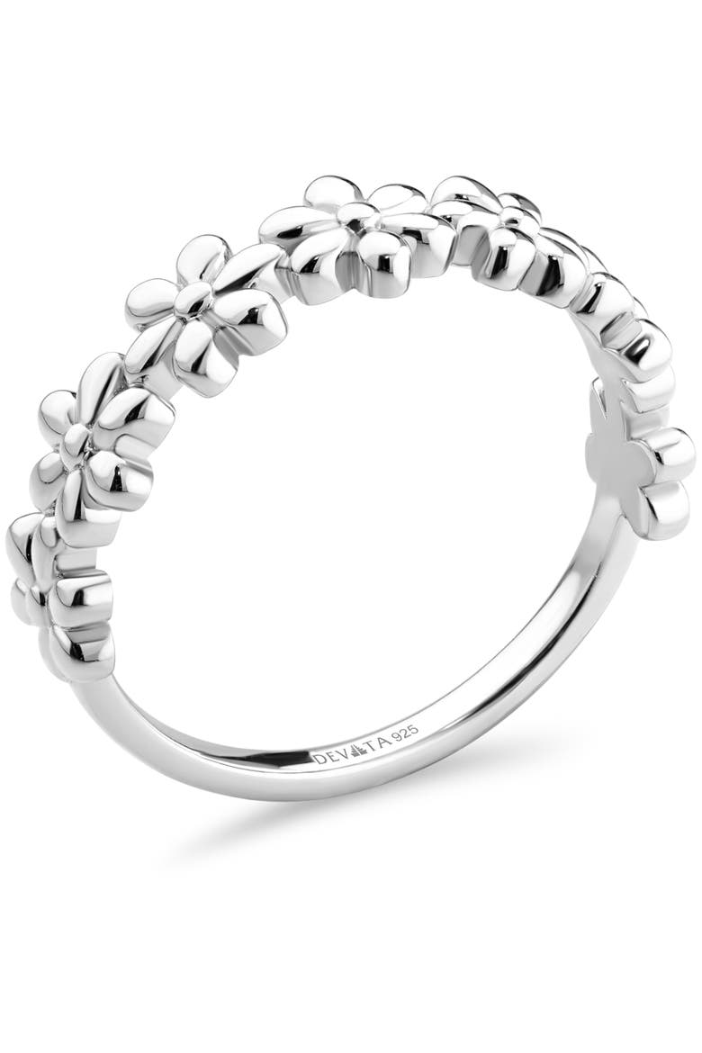 Daisy Flower Ring in Rhodium Plated Sterling Silver, Alternate, color, Silver