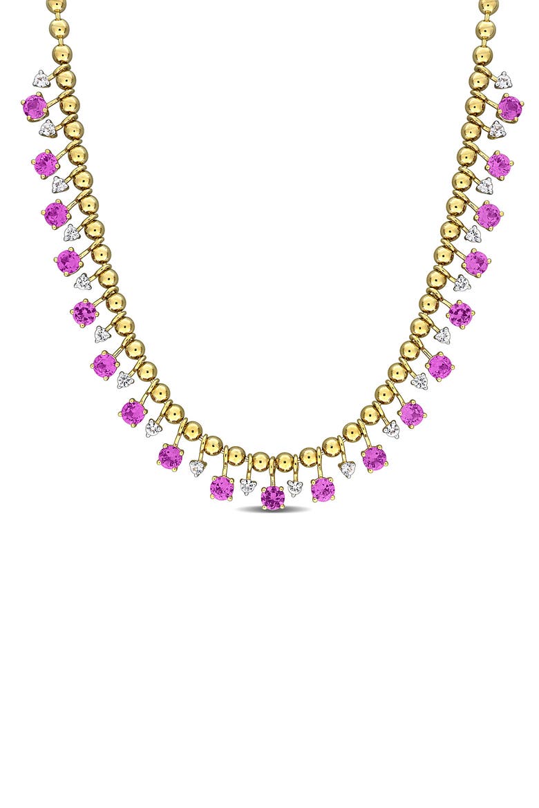 Lab Created Pink Sapphire & Lab Created White Sapphire Necklace, Main, color, PINK