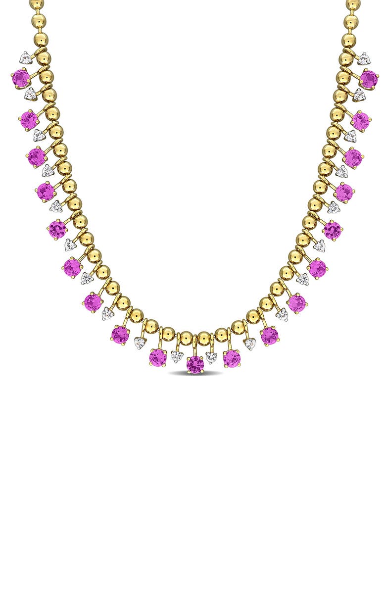 DELMAR Lab Created Pink Sapphire & Lab Created White Sapphire Necklace, Main, color, Pink