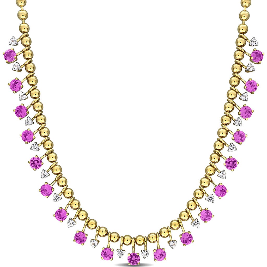 Delmar Lab Created Pink Sapphire & Lab Created White Sapphire Necklace In Pink