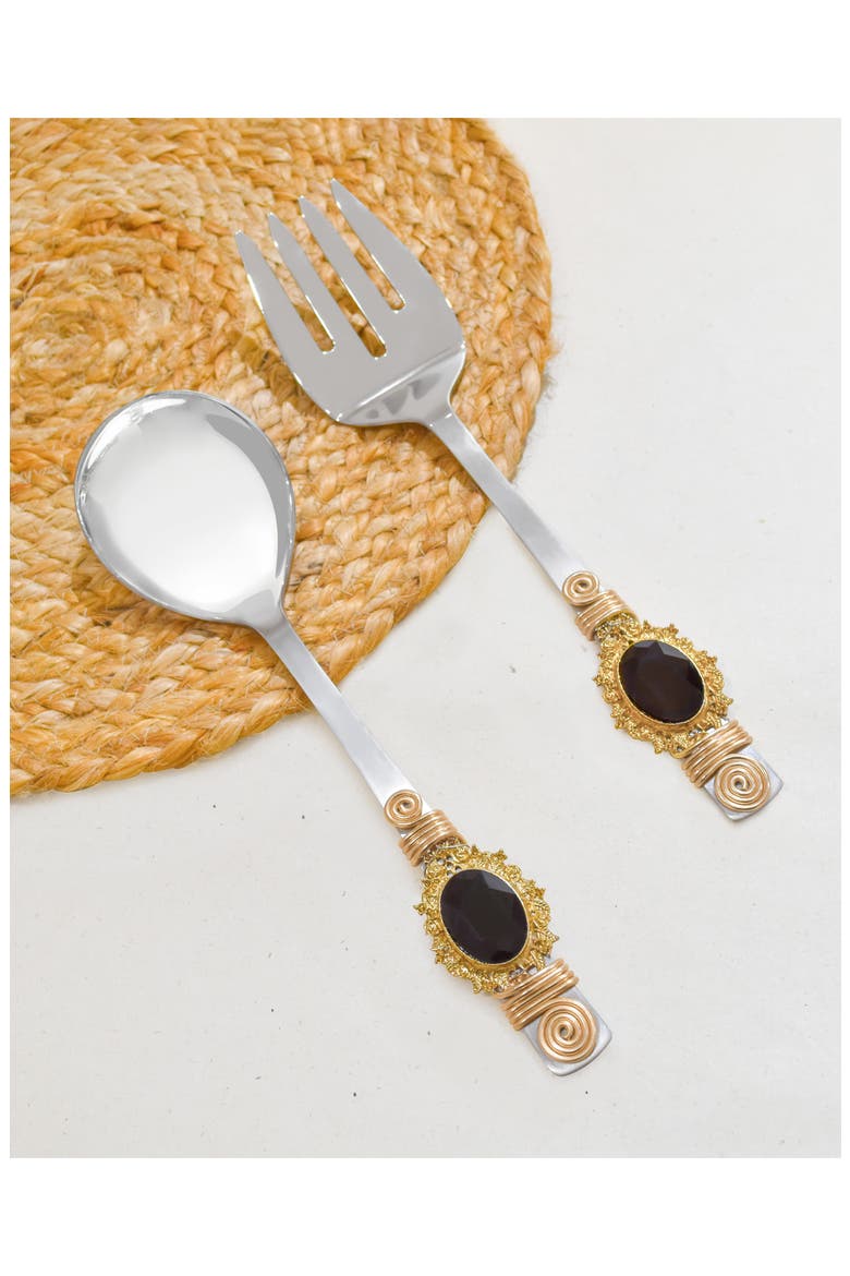 Midnight Constellation Embellished 2-Piece Salad Serving Set, Alternate, color, BLACK