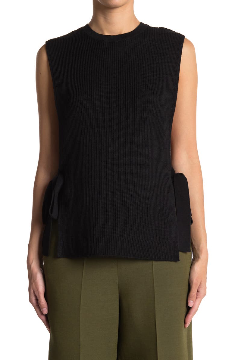 Valentino Wool Knit Side Tie Sleeveless Top, Main, color, Nero