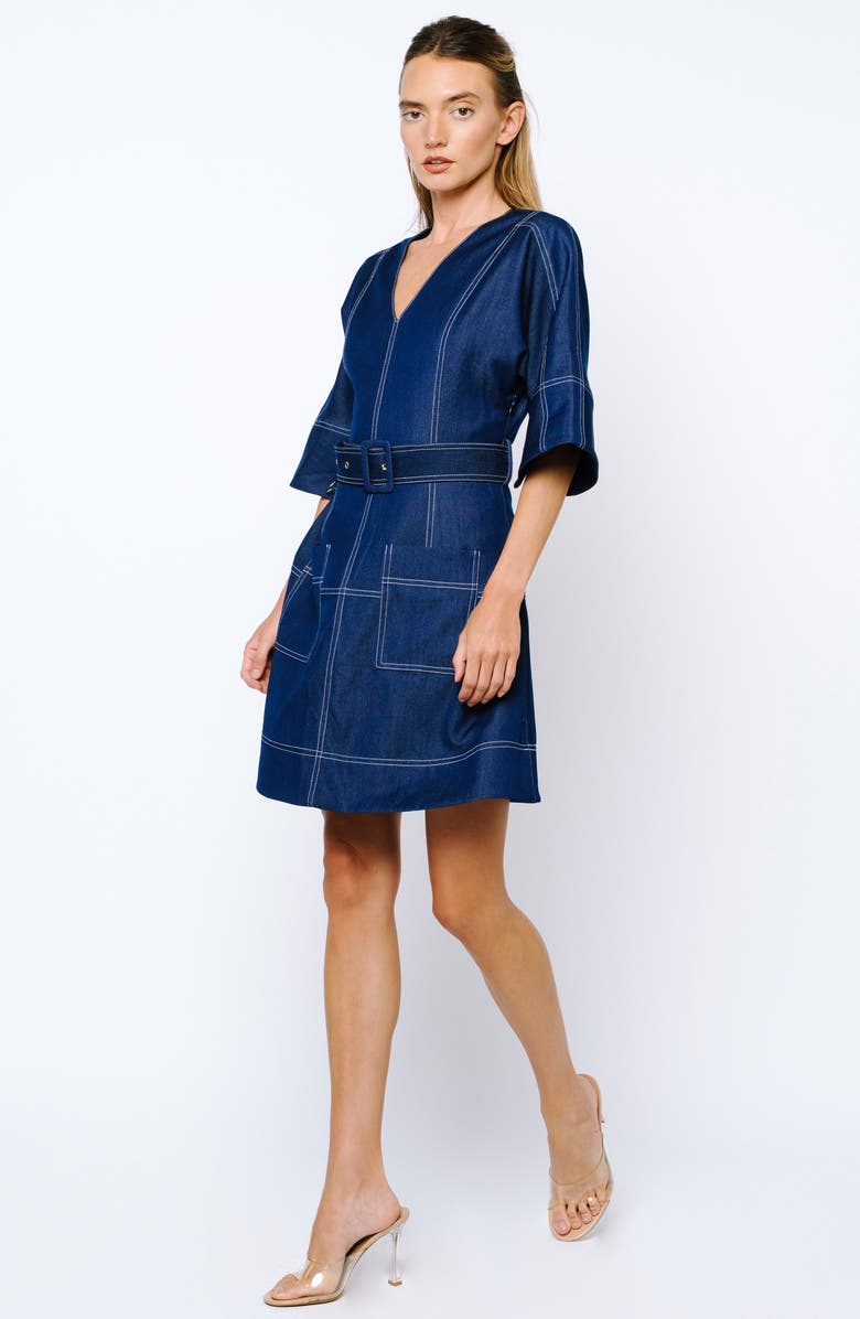 CIEBON Polly Topstitch Detail Denim Look Dress, Alternate, color, Navy