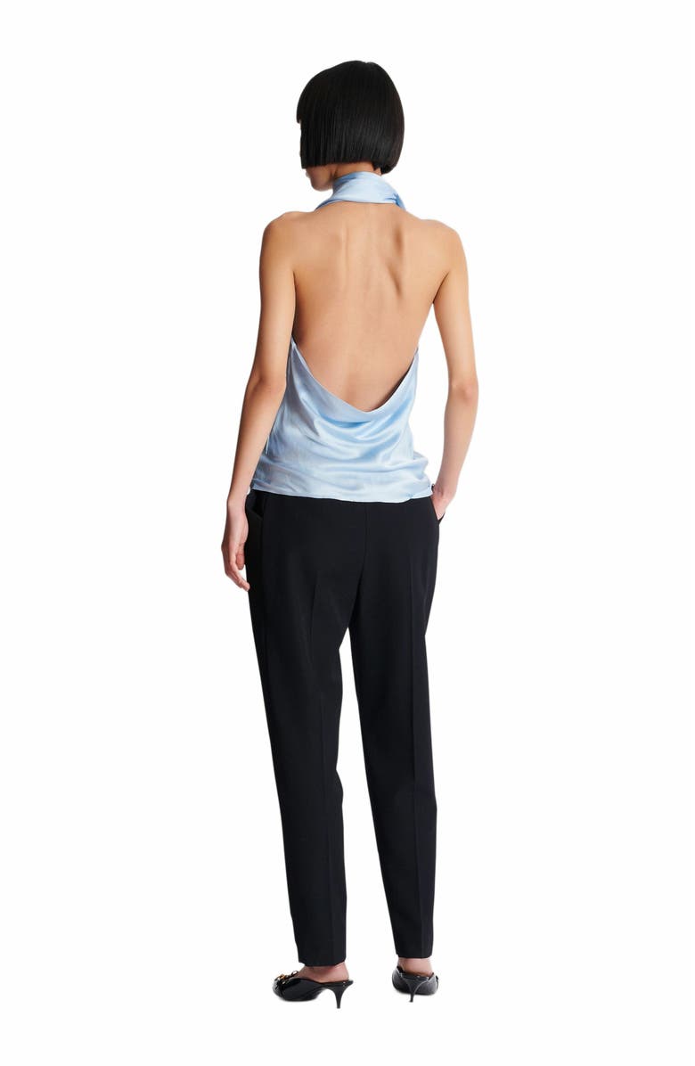 Balmain Backless Crepe Satin Top With Fringe, Alternate, color, Blue