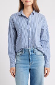 beachlunchlounge Lynden Embellished Stripe Cotton Blend Button-Up Shirt