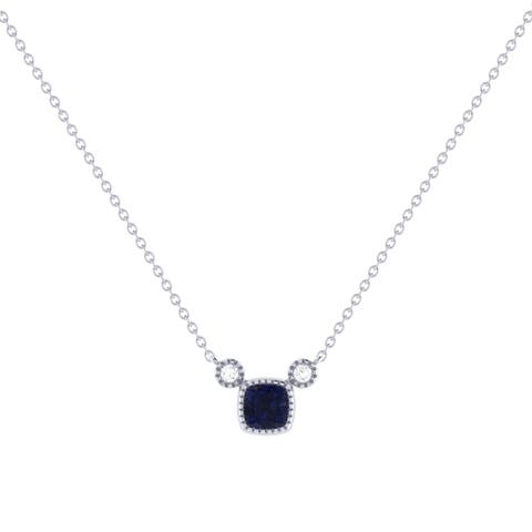 Cushion Cut Sapphire & Diamond 14K Gold Birthstone Necklace