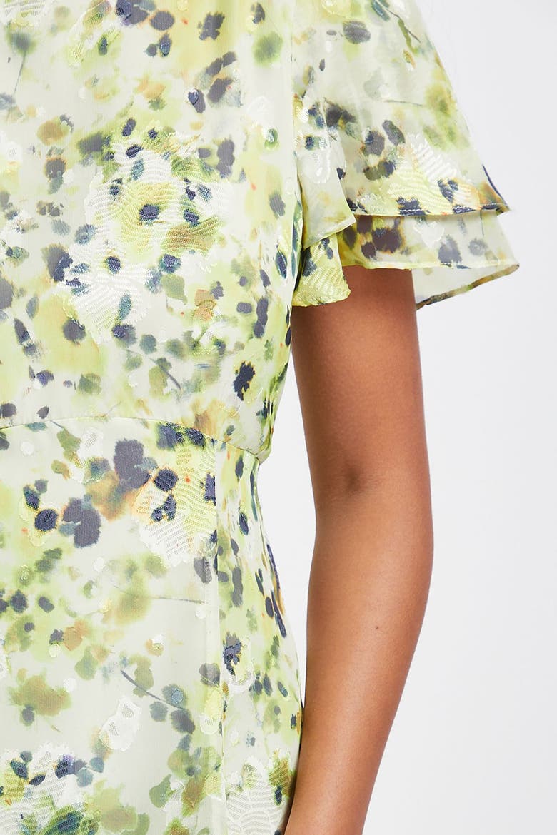 Petite Floral Burn Out Ruffle Midi Dress, Alternate, color, Yellow