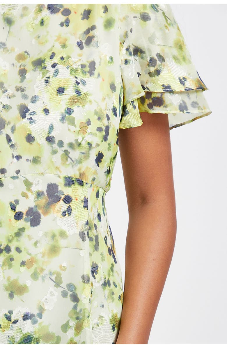 Wallis Petite Floral Burn Out Ruffle Midi Dress, Alternate, color, Yellow
