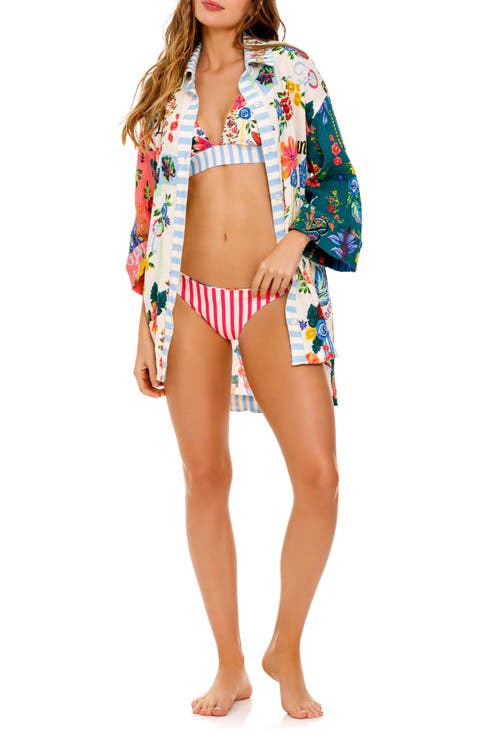 Chrissy Citrus Long Sleeve Cotton Cover-Up Tunic